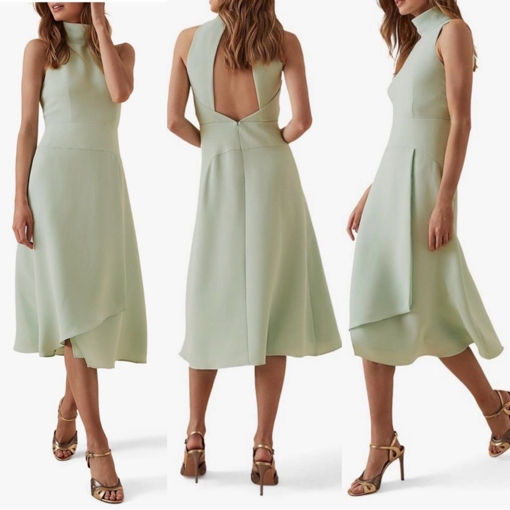 Reiss mint green midi dress open back wedding guest formal size 6